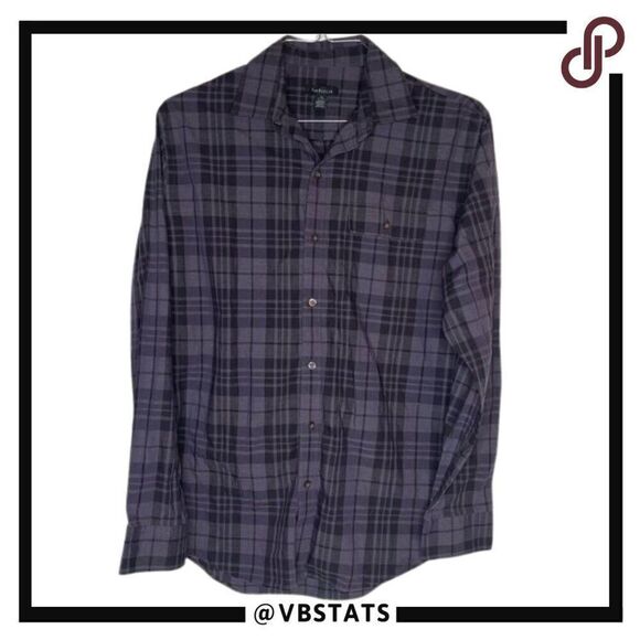 Medium Van Heusen Purple-Black Plaid LS Shirt - Picture 1 of 5